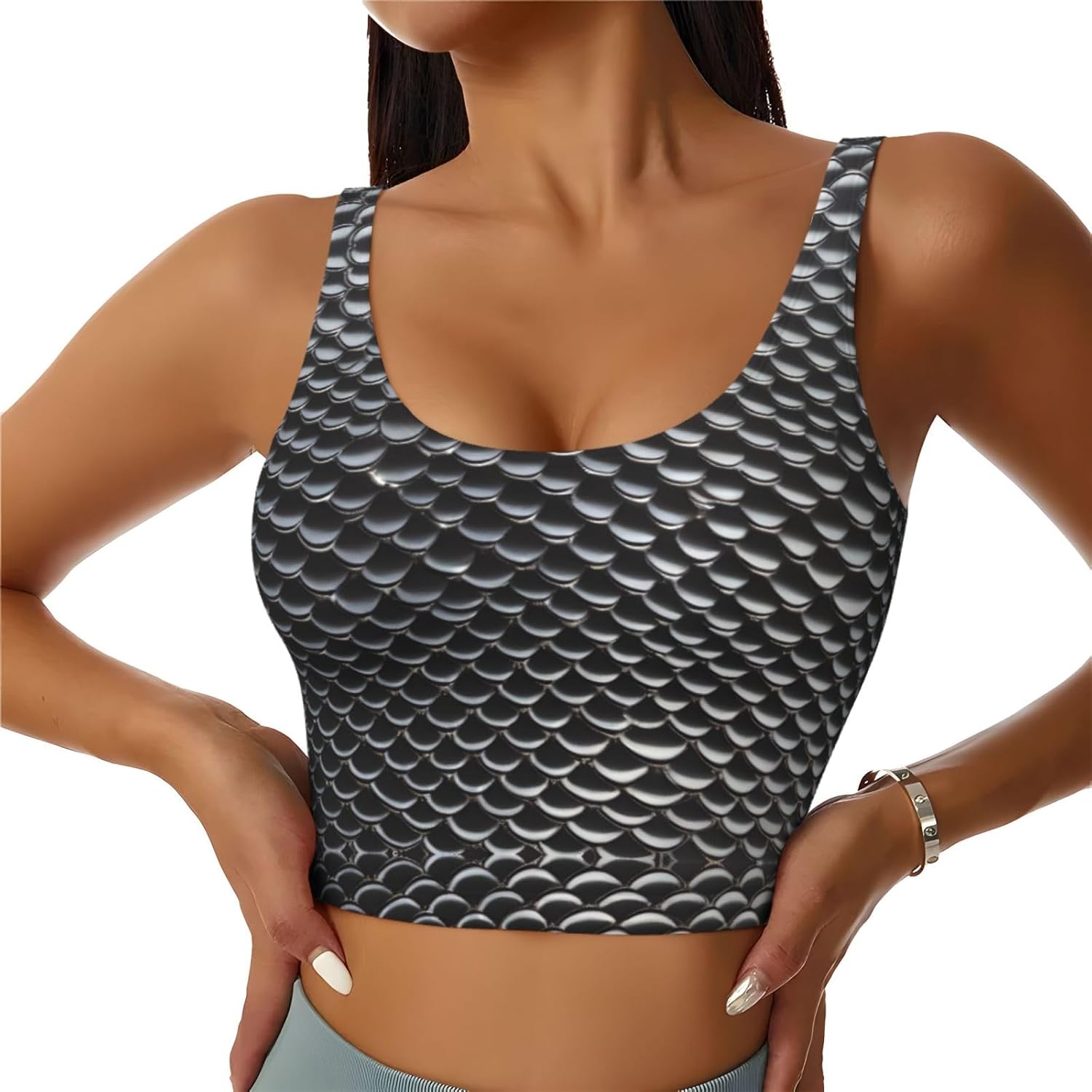 Yoga Fitness Women - Silver fish scale Printed Women's Sports