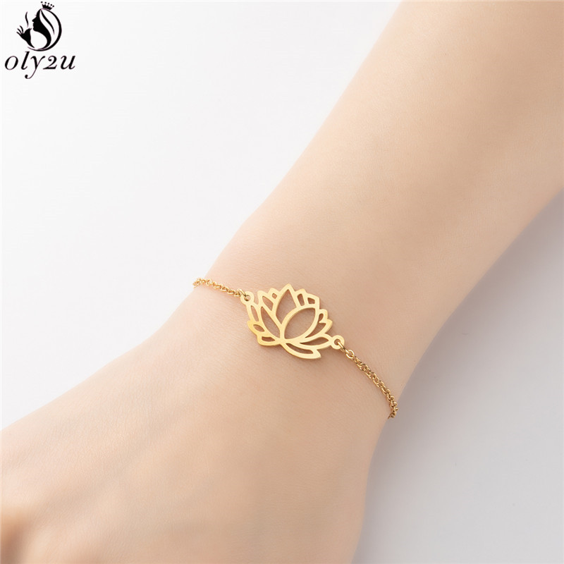 Yoga Fitness Tracker - Stainless Steel Lotus Flower Pendant Bracelet