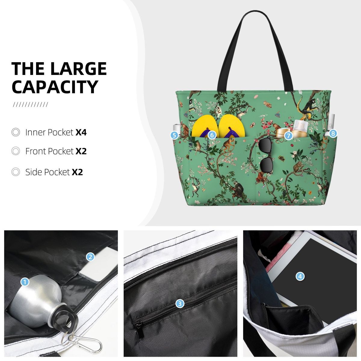 Monkey World Green Beach Tote  - Yoga Fitness World บทวิจารณ์และราคา