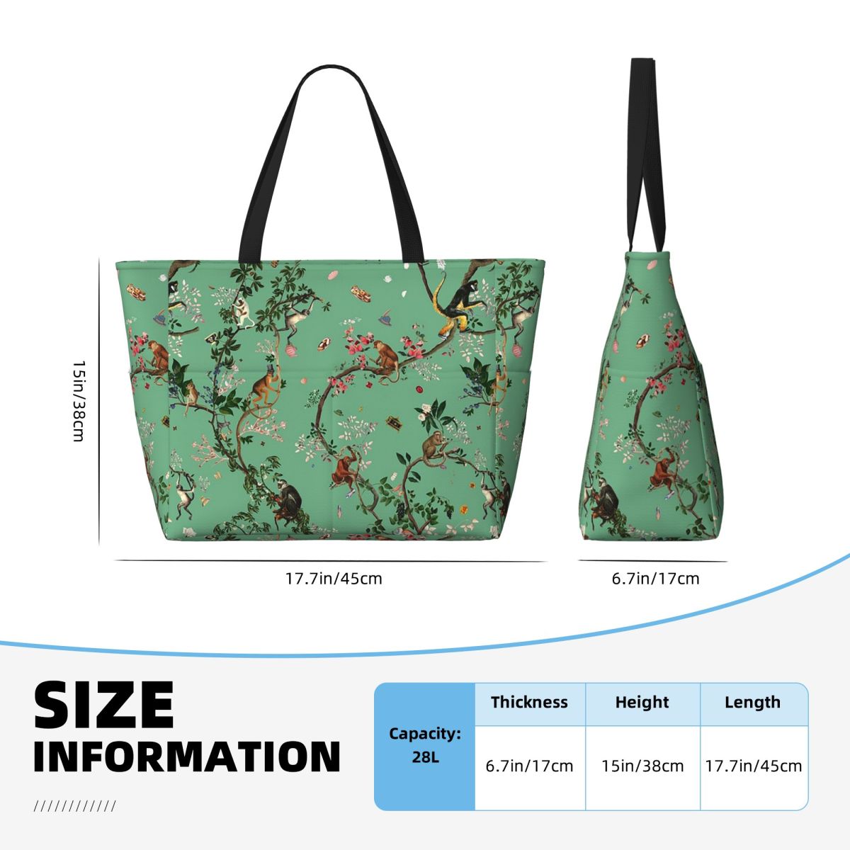 Monkey World Green Beach Tote  - Yoga Fitness World บทวิจารณ์และราคา