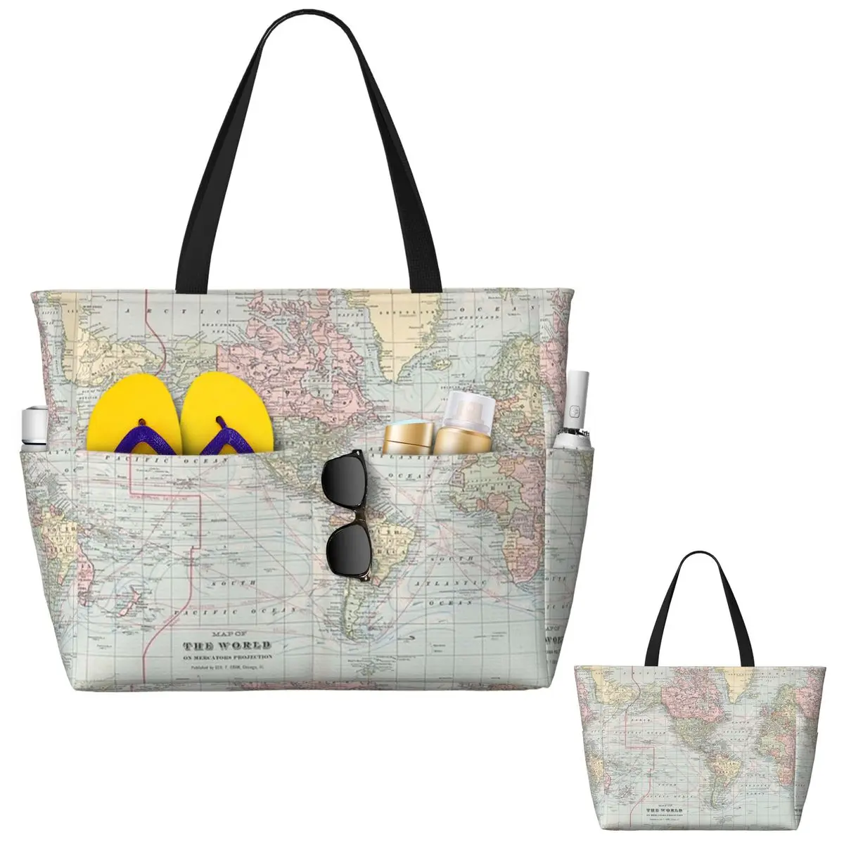 Vintage World Map 1901 Beach T - Yoga Fitness World บทวิจารณ์และราคา