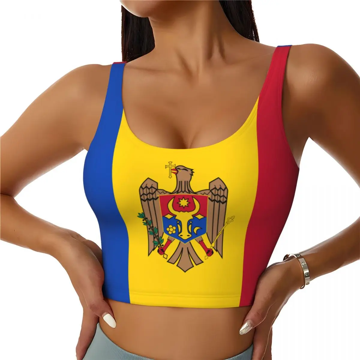 Moldova Flag Basic Tops Women  - Yoga Fitness Women บทวิจารณ์และราคา