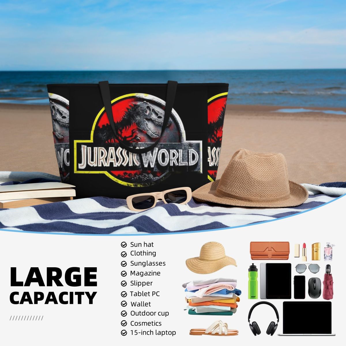 Jurassic World Beach Tote Bag  - Yoga Fitness World บทวิจารณ์และราคา